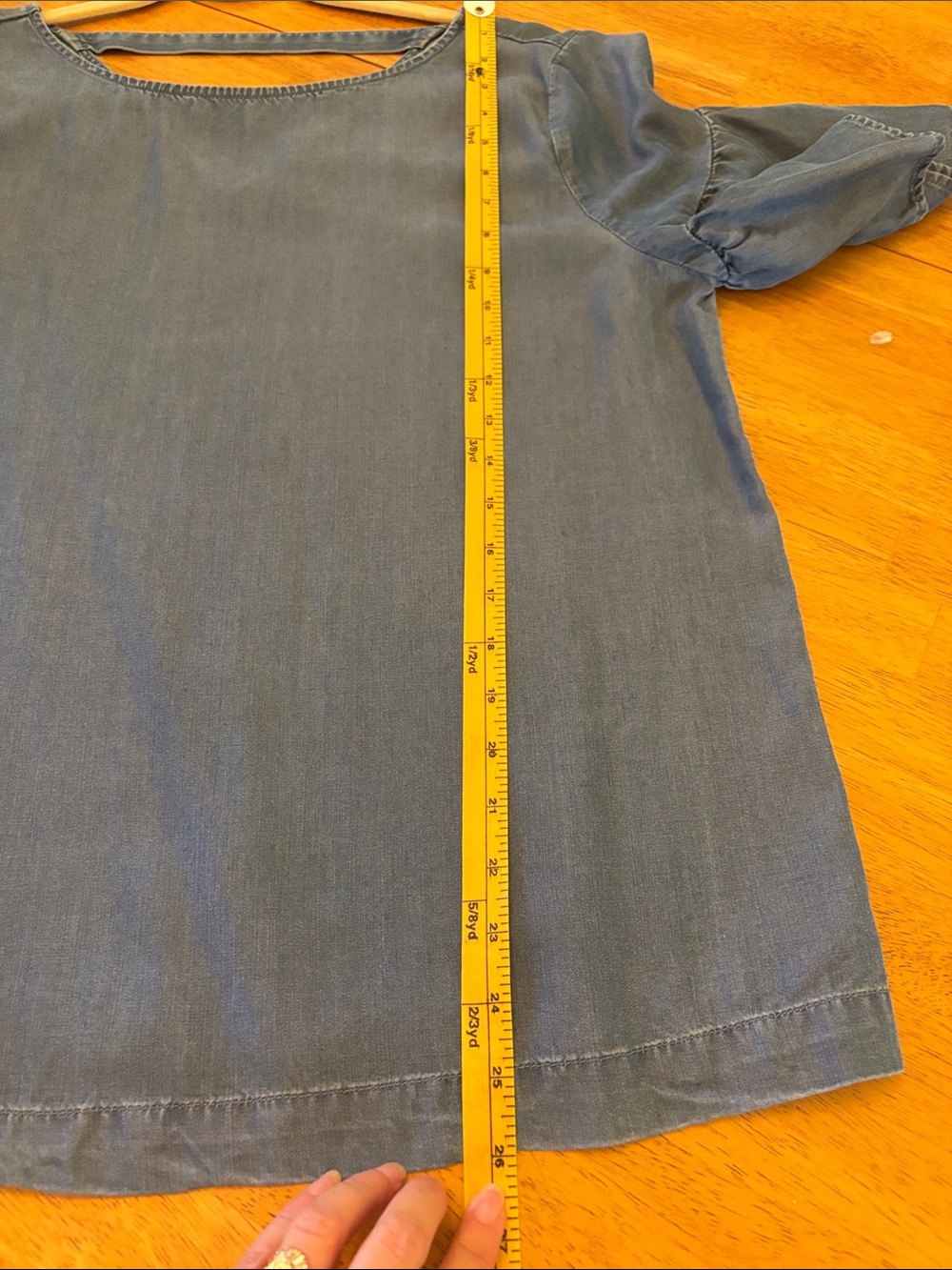LOFT Blue Chambray Ruffle-Sleeve Tunic - Picture 11 of 12